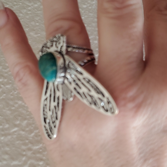 New Amazonite Flying Insect Silver Ring. - Picture 5 of 7